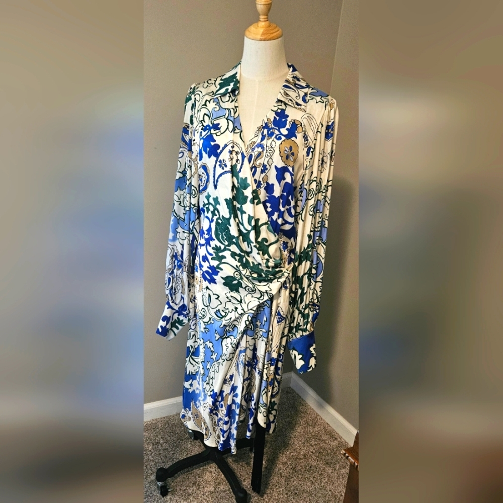 NEW Marella Bina Mini‎ Wrap Dress: Floral Blue/Green: Size: 14 Gorgeous Dress!